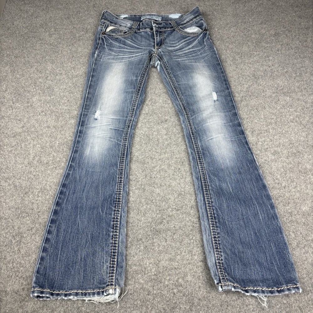 YMI Bootcut Jeans Women's 5 Distressed Y2K Medium Wash 29x31 Flap Pocket Denim
